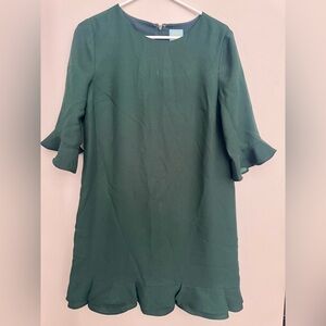 CeCe Green Shift Dress with Flutter Sleeves and Crew Neck